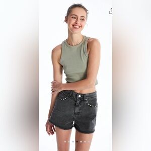 ICW Studded Black Jean Shorts Size 32 | Distressed Denim | Edgy Casual Style